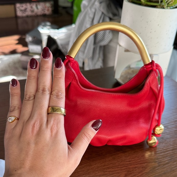 Madewell Red Leather Hobo Bag with Gold Handle - Picture 3 of 11